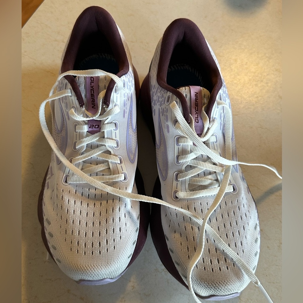 Brooks White and Purple Sneakers with Breathable Mesh